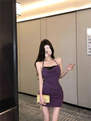 Gothic Lace Patchwork Spaghetti Strap Bodycon Mini Dress