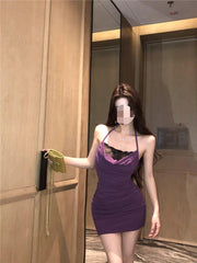 Gothic Lace Patchwork Spaghetti Strap Bodycon Mini Dress