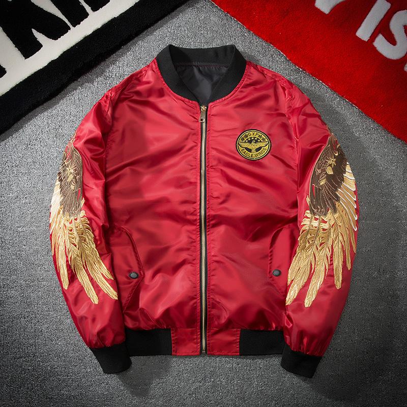 Embroidered Golden Wings Leather Jacket