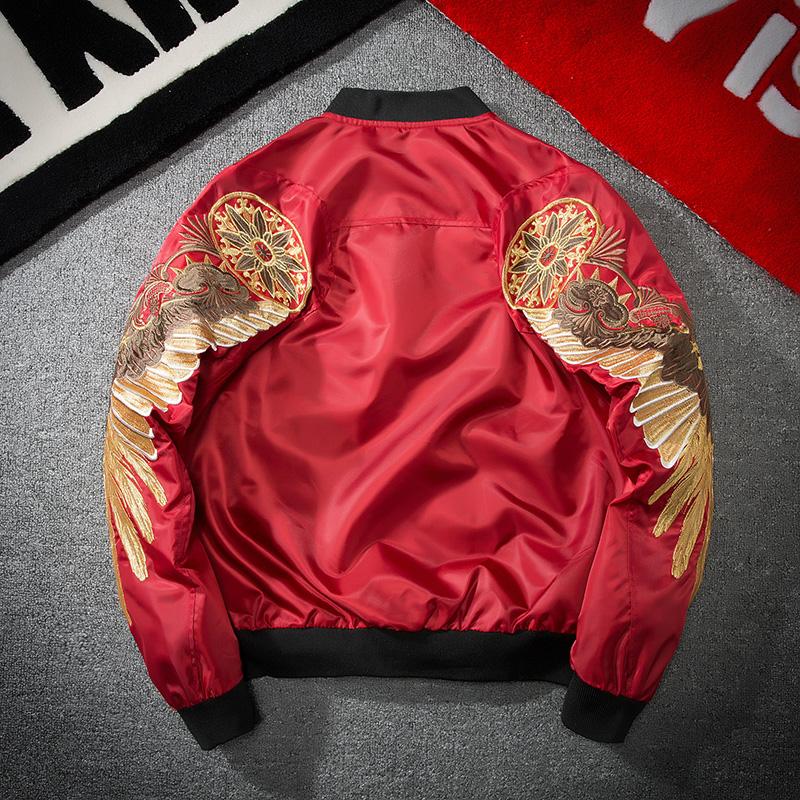 Embroidered Golden Wings Leather Jacket