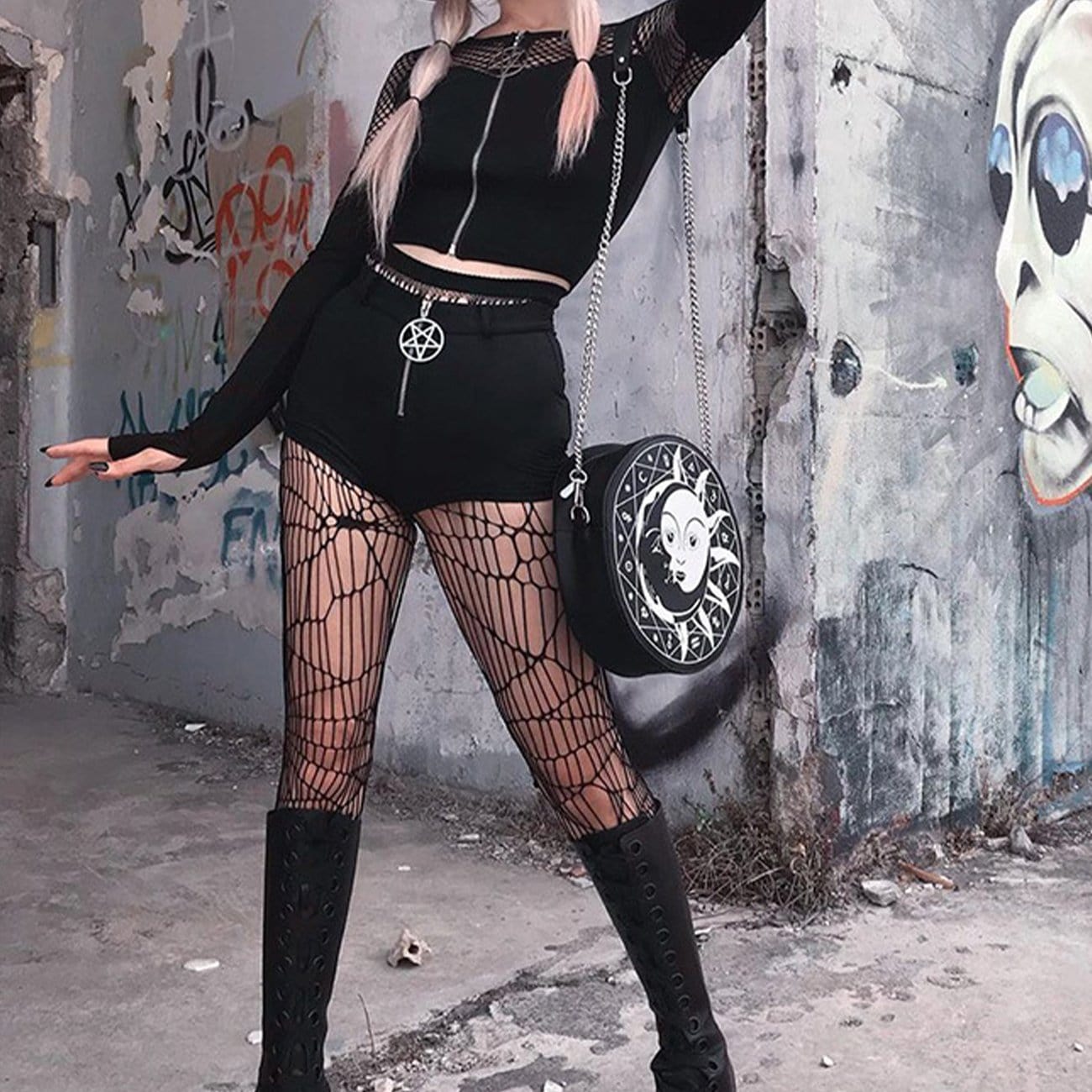 Gothic Stitching Zipper Cardigan Long Sleeve Tee