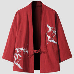 Crane Embroidery Cardigan Kimono