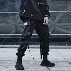 Dark Combat Ribbons Zip Up Pockets Cargo Pants