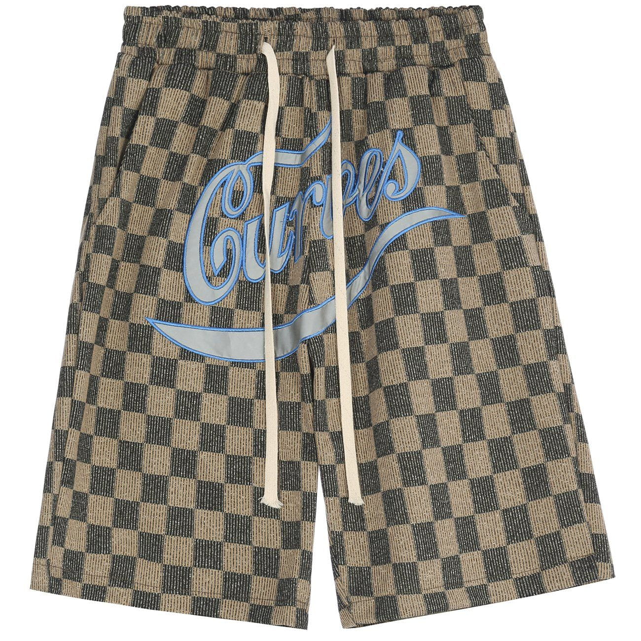 Checkerboard Embroidery Letters Shorts