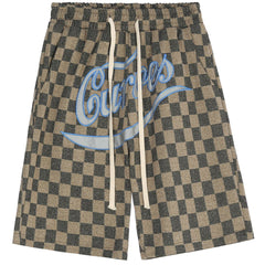 Checkerboard Embroidery Letters Shorts