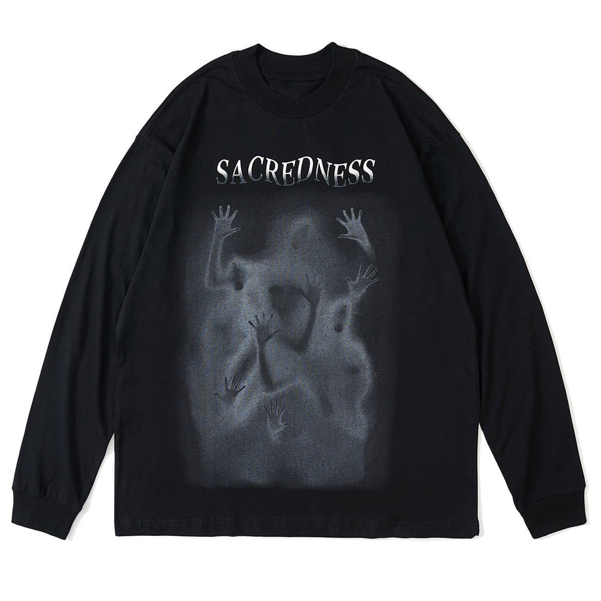 Dark Psychedelic Humanoid Print Oversized Sweatshirt
