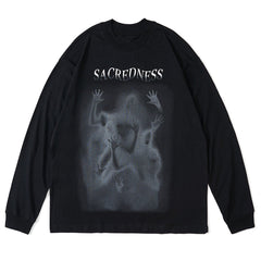 Dark Psychedelic Humanoid Print Oversized Sweatshirt