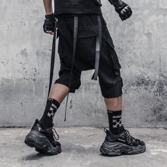 Functional Multi Pockets Ribbons Cargo Shorts