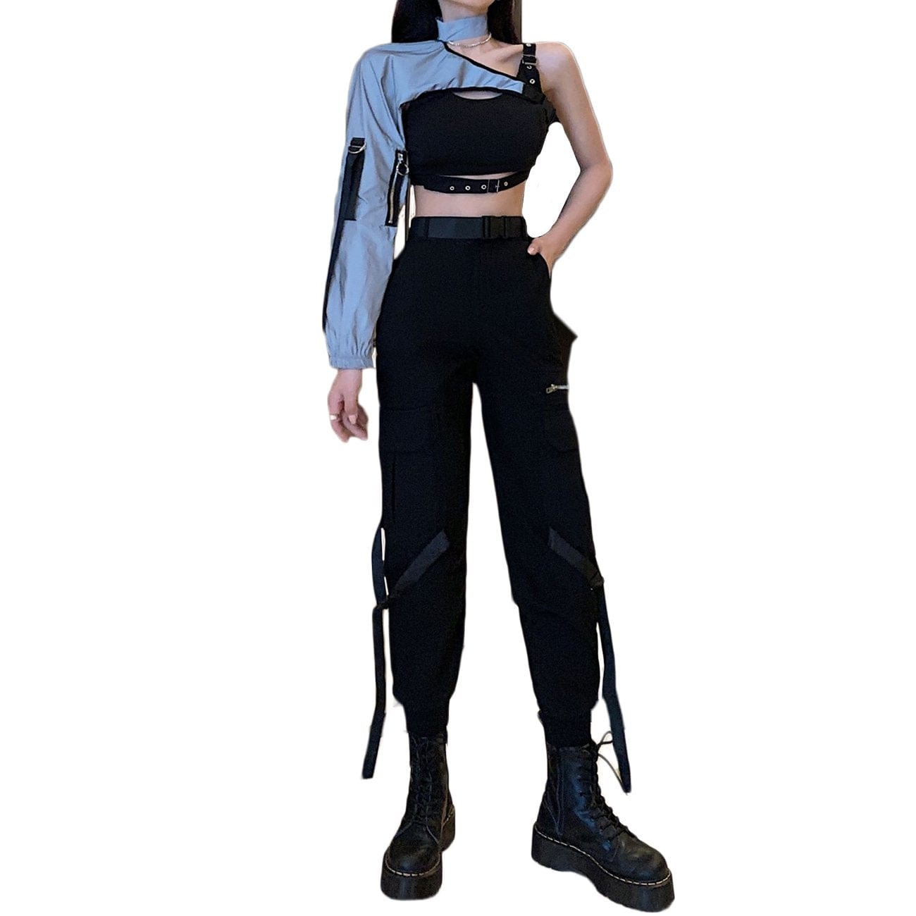 Dark Personalized Belt Ribbons Cargo Pants