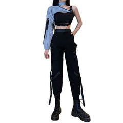 Dark Personalized Belt Ribbons Cargo Pants