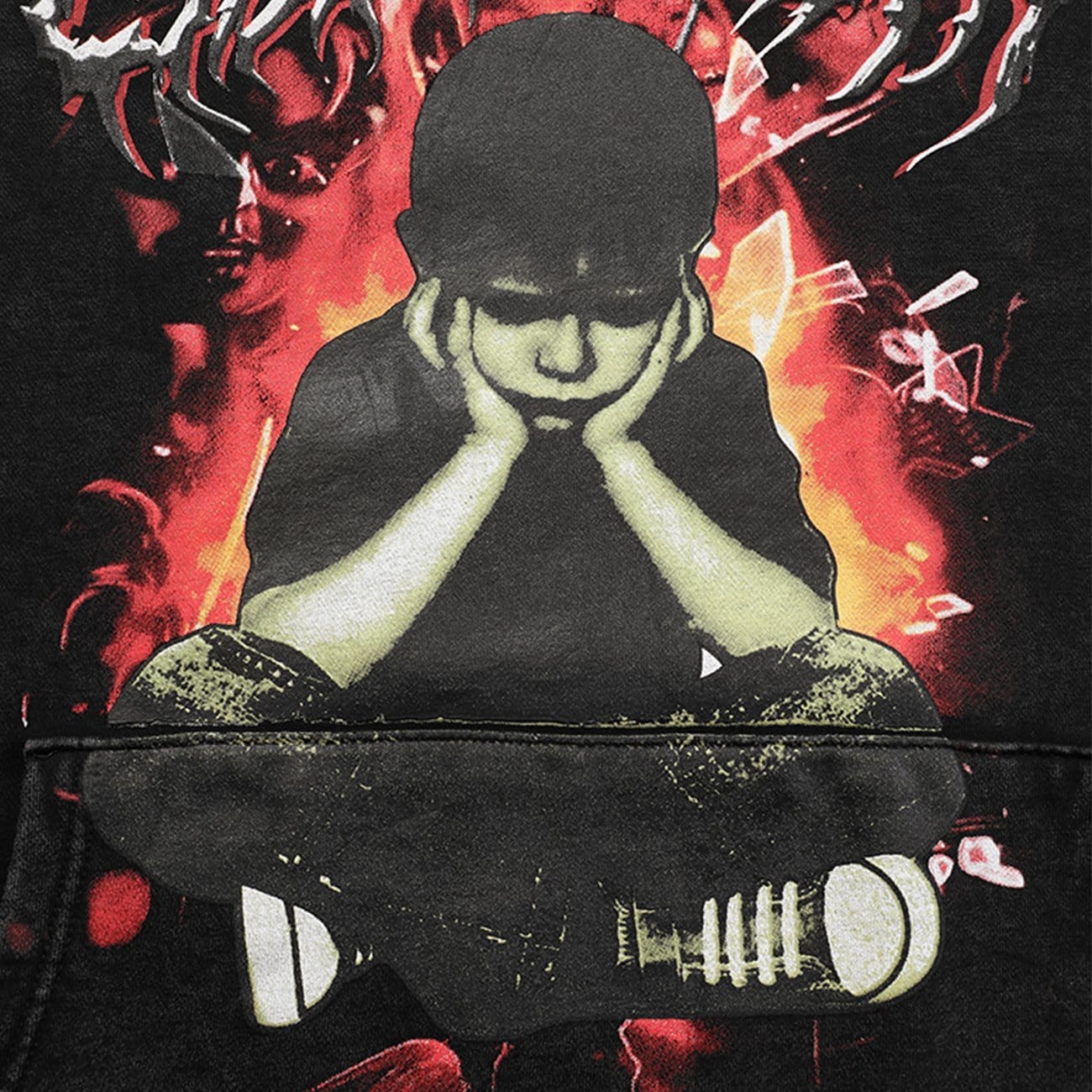 Flame Melancholy Boy Print Washed Hoodie