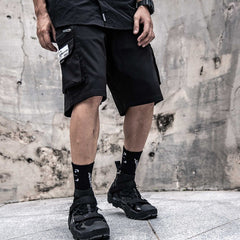 Combat Letter Print Multi Pockets Nylon Shorts