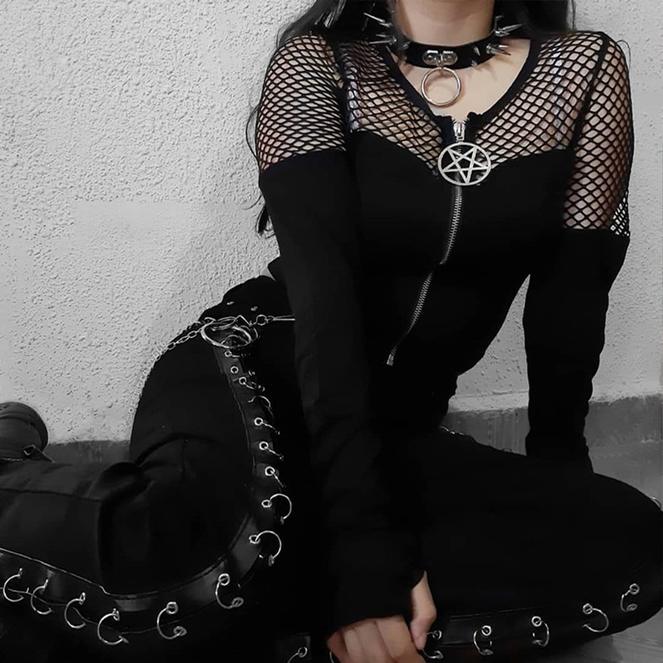 Gothic Stitching Zipper Cardigan Long Sleeve Tee