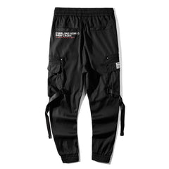Dark Combat Ribbons Zip Up Pockets Cargo Pants