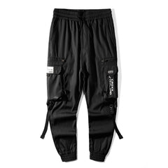 Dark Combat Ribbons Zip Up Pockets Cargo Pants