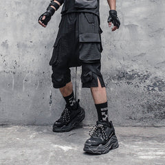 Functional Multi Pockets Ribbons Cargo Shorts