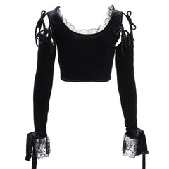 Dark Design Lace Vest Flared Sleeve Long Sleeve Tee