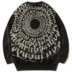 Dark Letter Circle Print Washed Sweatshirt