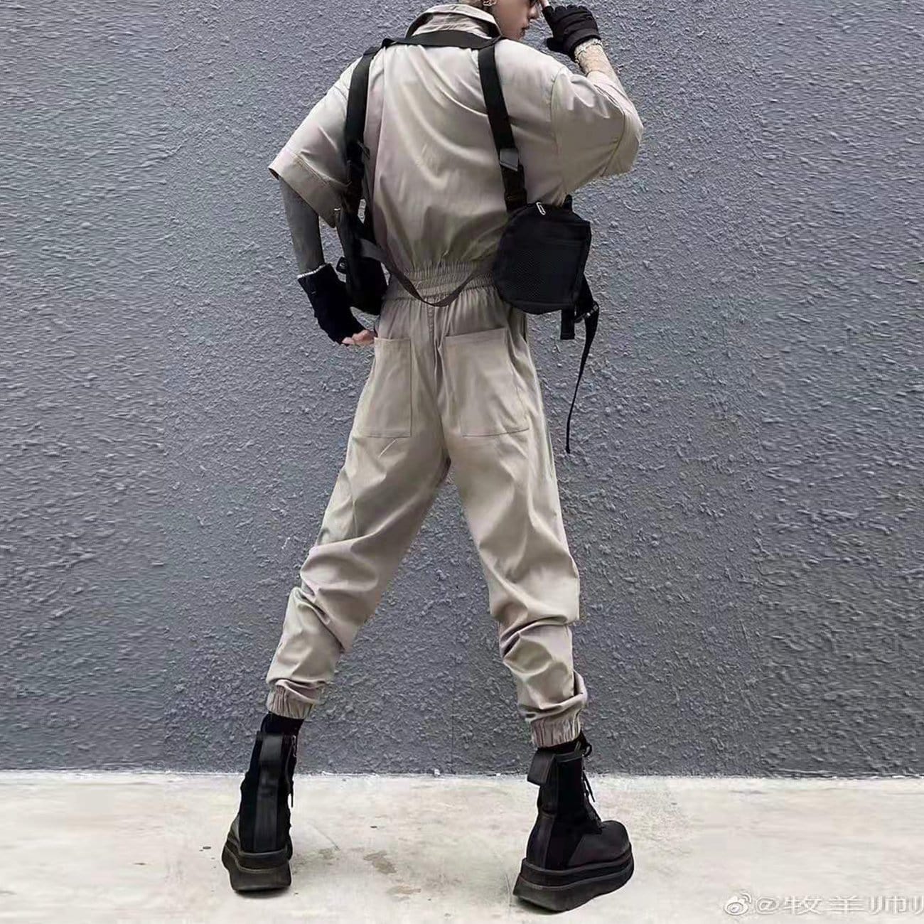 Dark Creative Belt Jumpsuit