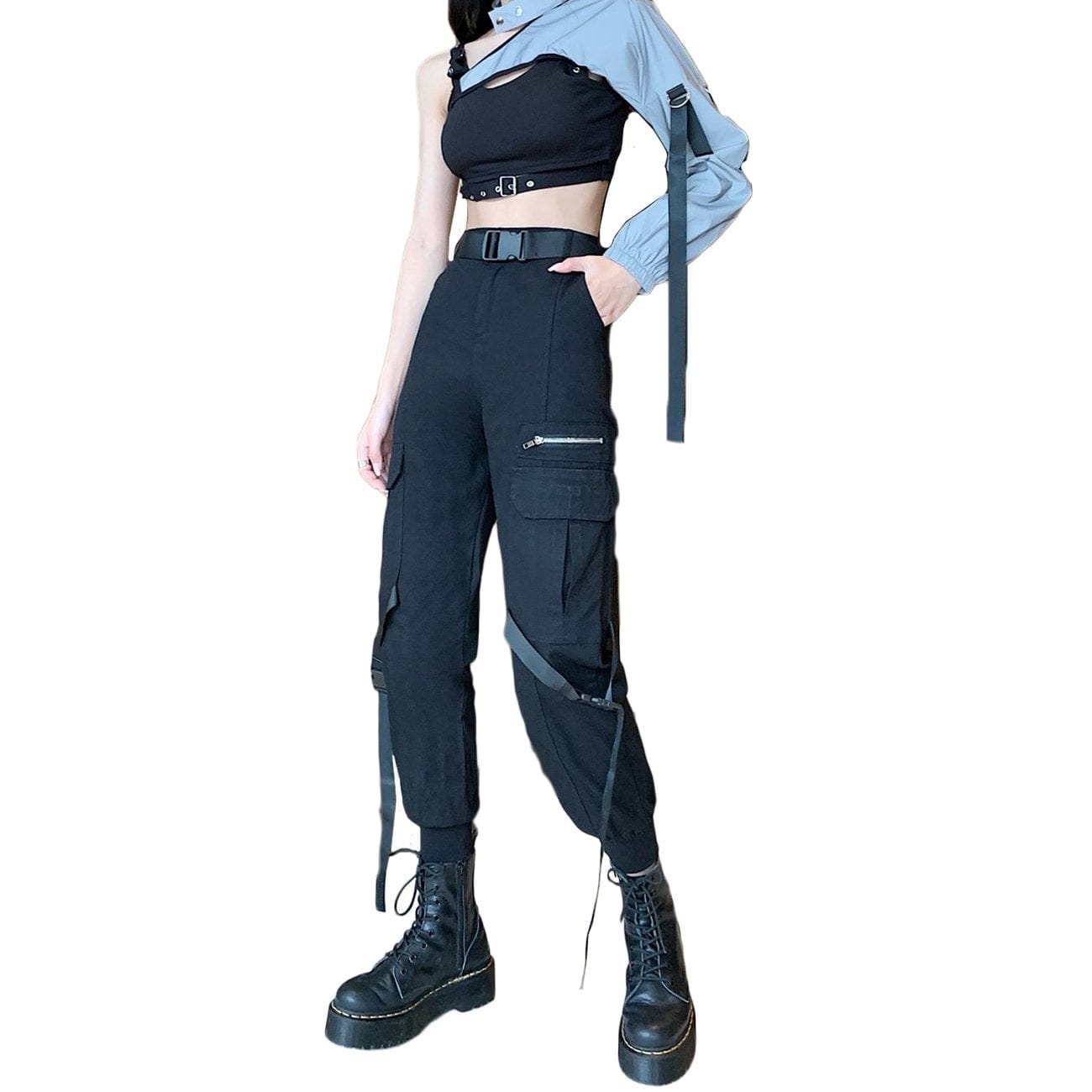 Dark Personalized Belt Ribbons Cargo Pants
