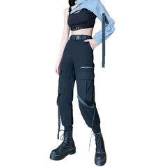 Dark Personalized Belt Ribbons Cargo Pants