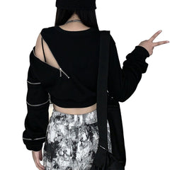 Dark Zipper Strapless Cropped Sweatshirt