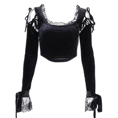 Dark Design Lace Vest Flared Sleeve Long Sleeve Tee