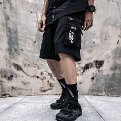 Combat Letter Print Multi Pockets Nylon Shorts