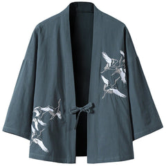 Crane Embroidery Cardigan Kimono