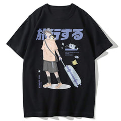 Japanese Anime Travel Boy Print Cotton Tee