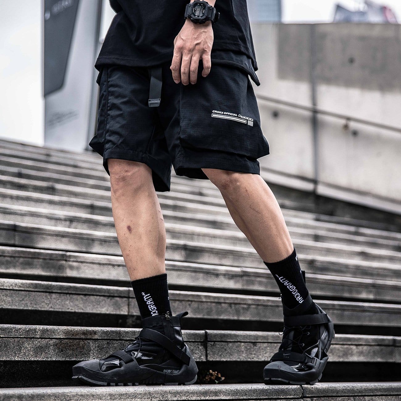 Combat Patchwork Pockets Nylon Shorts