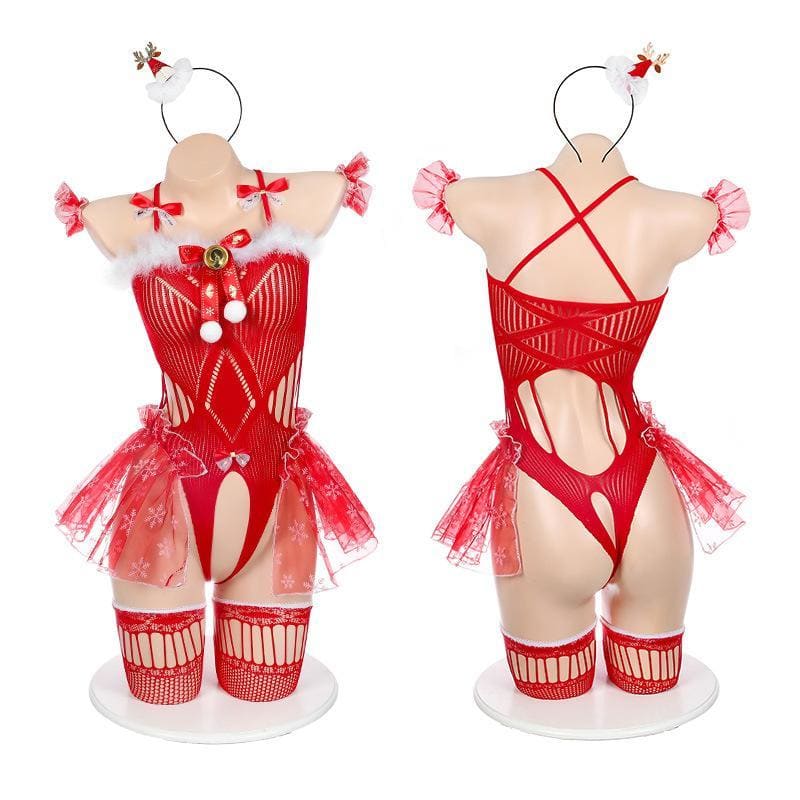Kawaii Cute Fluffy Red Christmas Santa Lingerie Set