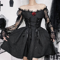 Kawaii Gothic Princess Rose Black Dress
