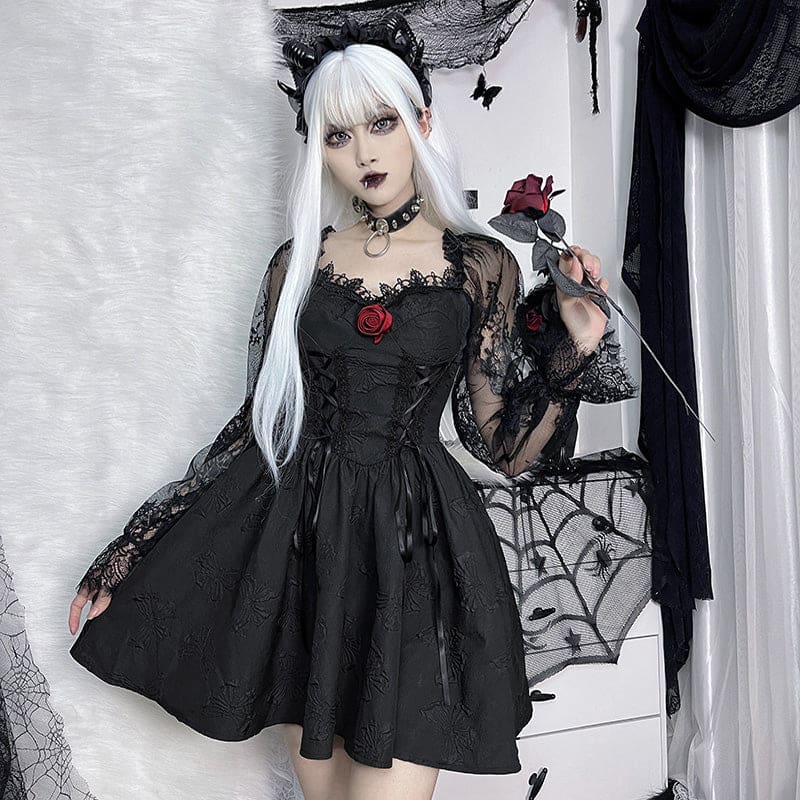 Kawaii Gothic Princess Rose Black Dress