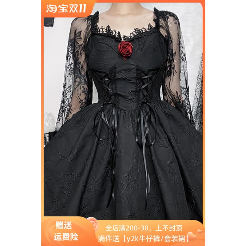 Kawaii Gothic Princess Rose Black Dress