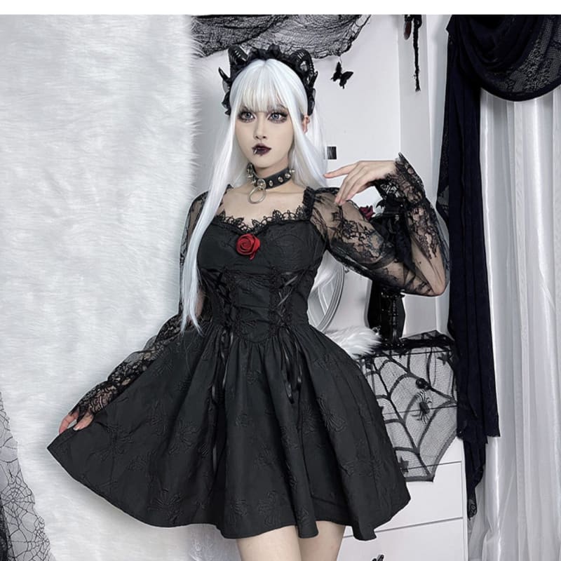 Kawaii Gothic Princess Rose Black Dress