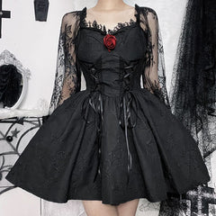 Kawaii Gothic Princess Rose Black Dress