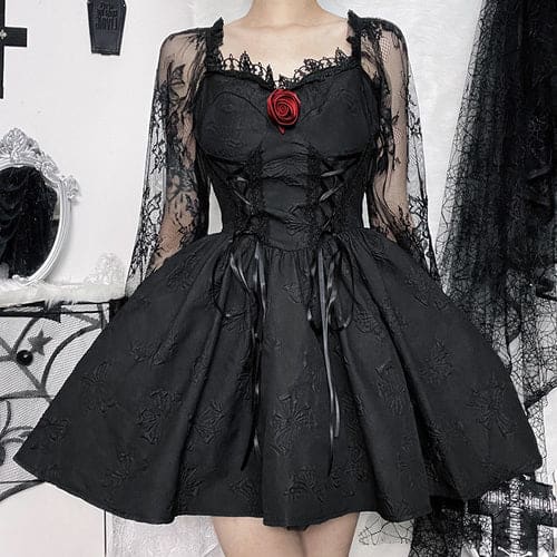 Kawaii Gothic Princess Rose Black Dress