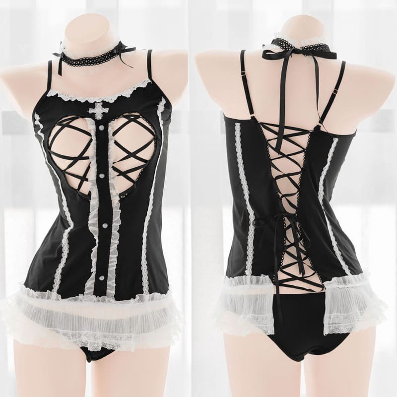 Kawaii Hollow Chest Lace Up Details Body Suit EE0952