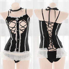 Kawaii Hollow Chest Lace Up Details Body Suit EE0952