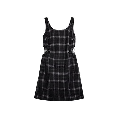 Kawaii Love Heart Hollow Out T-shirt Side Lace Up Plaid Dress