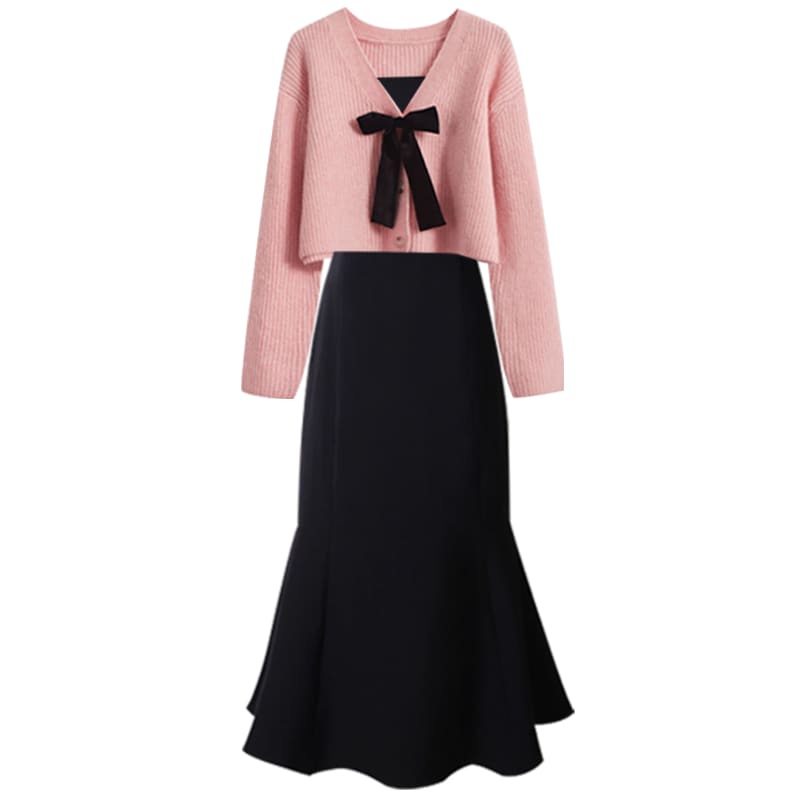 Kawaii Pink Sweater and Slip Black Dress