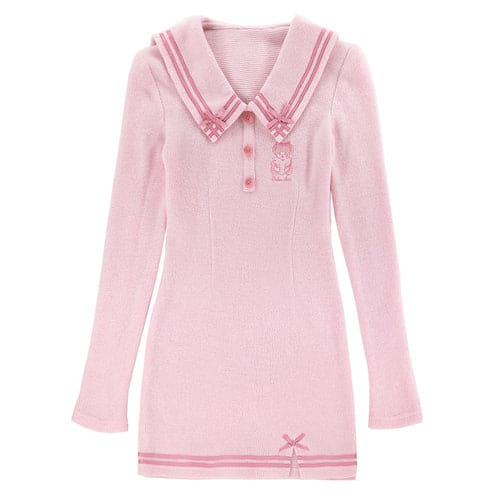 Kawaii Soft Girl Pink Warm Wool Knitted Dress