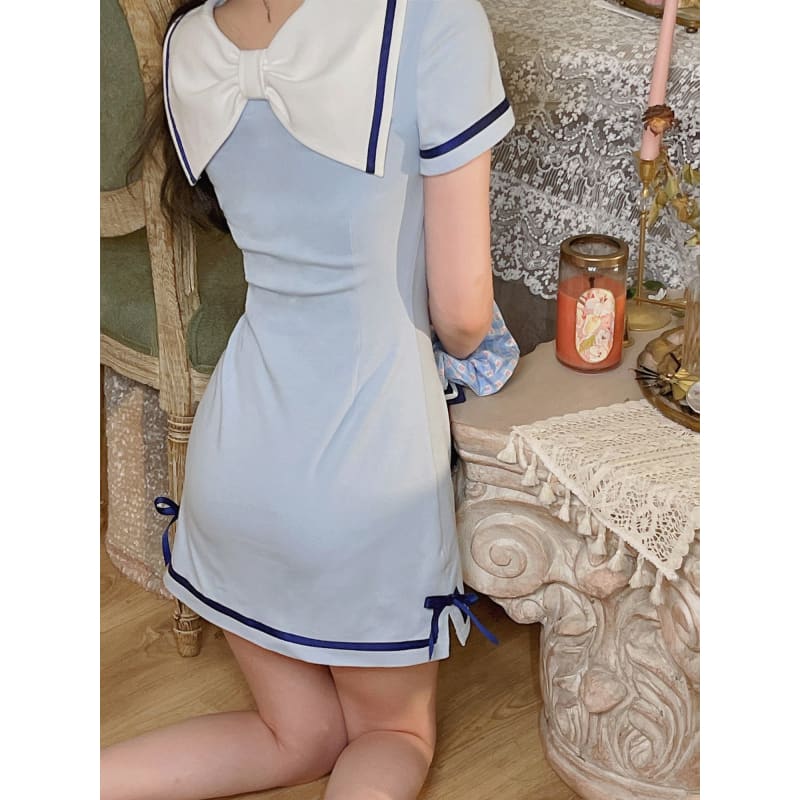 Kawaii Spring Blue Pink Bear Cute Sailor Dress