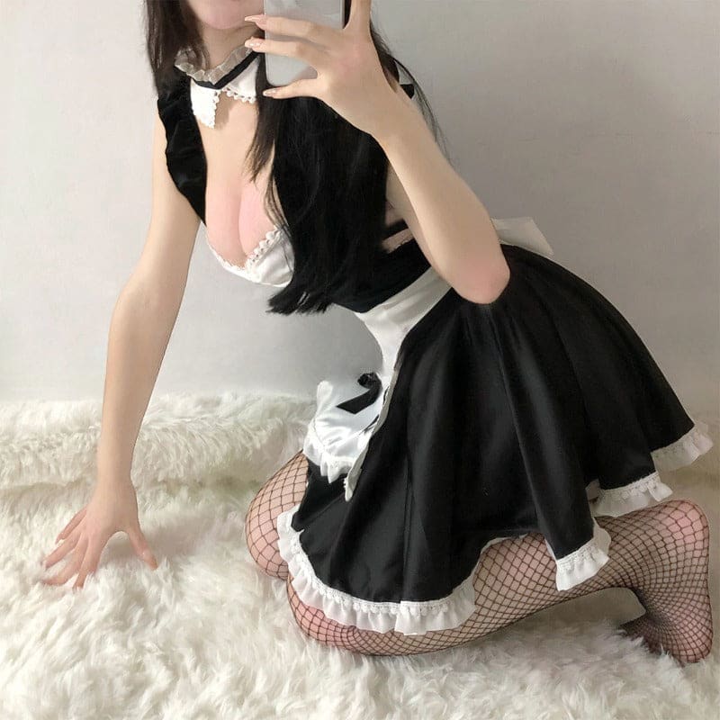 Kfashion Cute Maid Black White Dress ON851