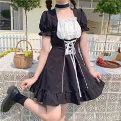 Kikii Kawaii Girl Gothic Doll Lace-Up Dress