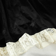 Korean Lace Patchwork O Neck Black High Waist Dress