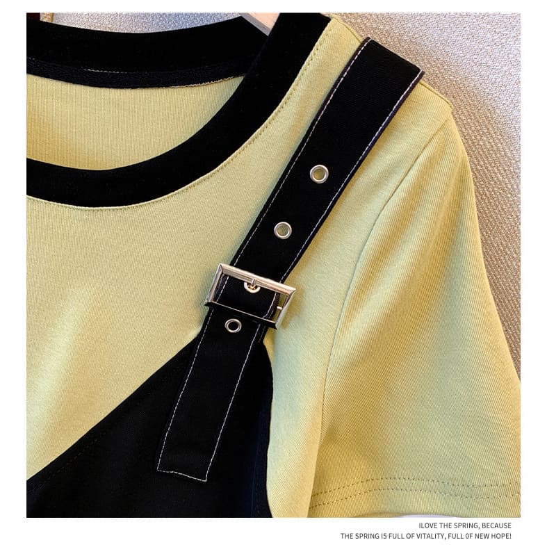L-4XL Lemon Fake Two Pieces Dress