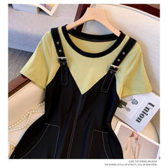 L-4XL Lemon Fake Two Pieces Dress