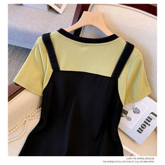 L-4XL Lemon Fake Two Pieces Dress
